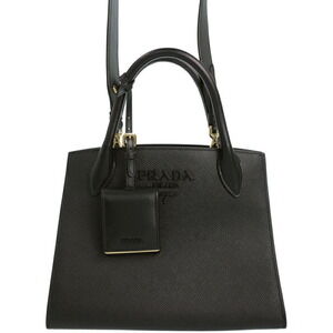 Prada Monochrome 2way Shoulder Bag tote bag black Saffiano leather